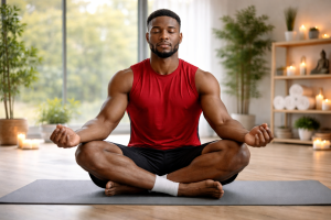 Peaceful meditation in a serene studio