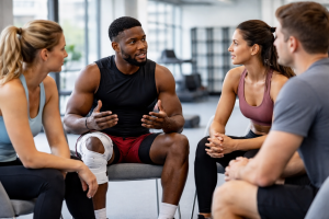 Support group session in the gym