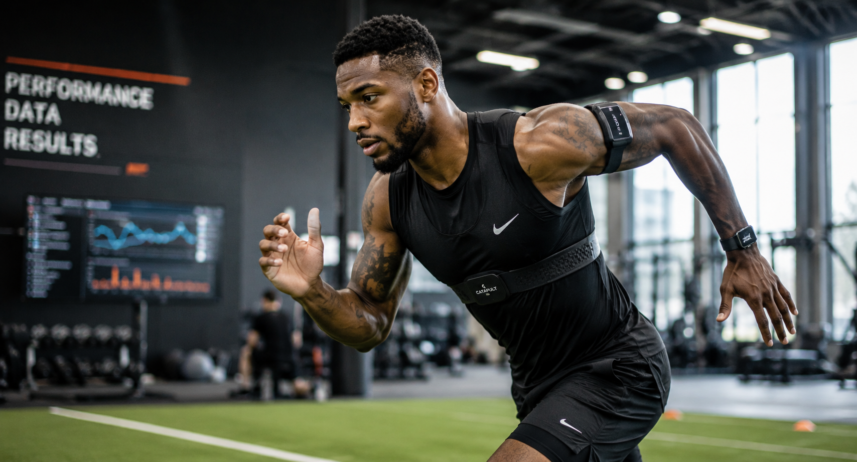 Professional athlete wearing advanced sports wearable technology during training session