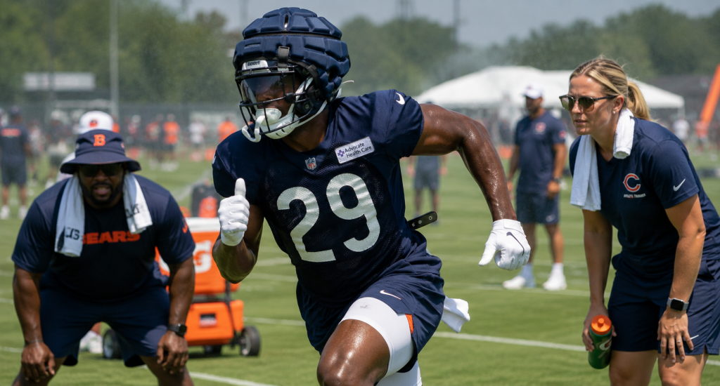 Football player training in extreme heat during 2026 training camp