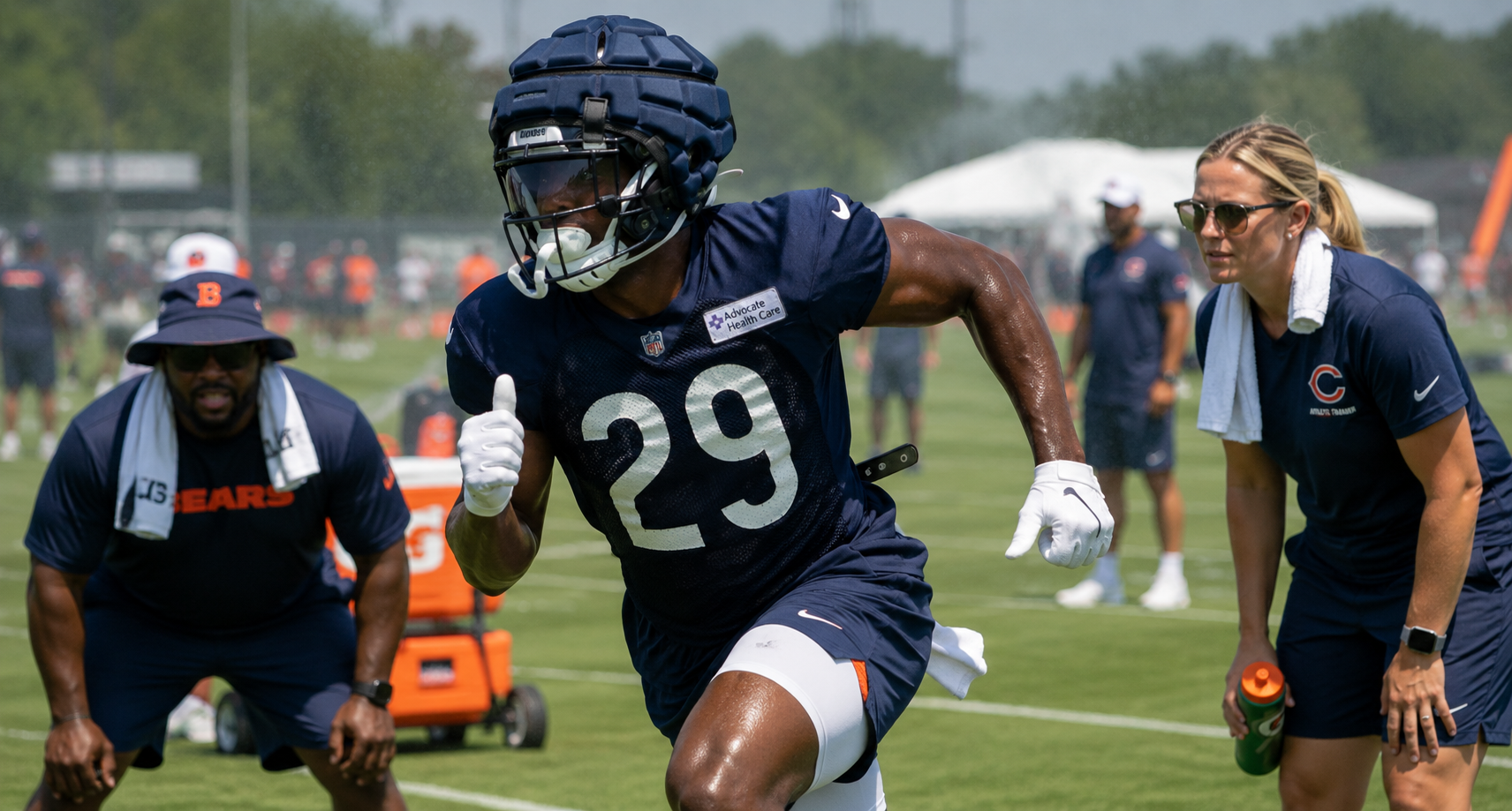 Football player training in extreme heat during 2026 training camp