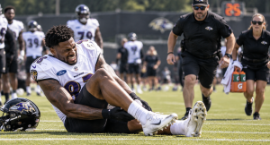 NFL player suffering Achilles injury during football practice
